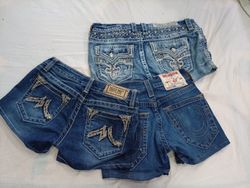 CR11788 Upcycled Mix-Branded Mini Denim Shorts