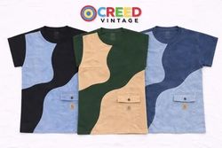 CR01069 Upcycled Carhartt Wave-Panel Denim T-Shirt..