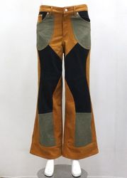 CR01953 Upcycled Colourblock Patchwork Flare Trous..