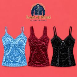 Velvet Lace Camisole Tops