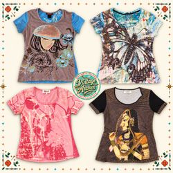 Y2K Girly Graphic Tops • Artsy Retro Statement Mix..
