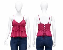 CR01578 Upcycled Knoten-Front Lagenvolant-Camisole..