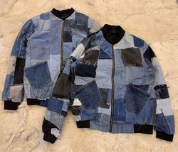 Giacca bomber in denim patchwork Y2K riciclata