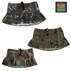 Upcycled Camo Box Pleat Mini Skirt