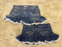 Upcycled Y2K Denim Ruffle Mini Skirt