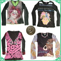 Custo Barcelona Ladies Long Sleeve Tops Retro Grap..