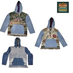 Upcycled Tapestry Denim Hoodie Jacket