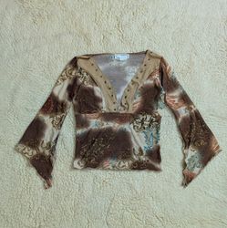 Y2K Italian Mesh Long Sleeve Blouses | Vintage She..