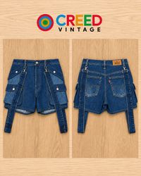 CR2285 UPCYCLED DENIM SUSPENDER CARGO SHORTS