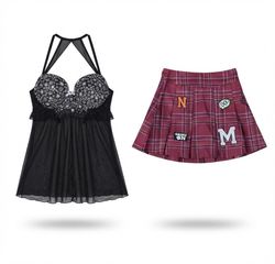 (FV-2799) Y2K Plaid Mini Skirts & Gothic Lingerie ..