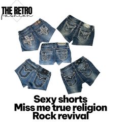 Miss me true religion rock revival branded shorts#..