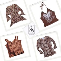 Y2K Brown Grunge Mix Tops