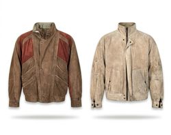 (FV-2563) Vintage 90s Oversized Suede & Leather Ja..