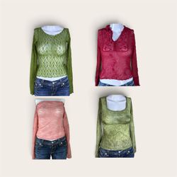 THB00048 Y2K Mesh Sleeve Blouse | Sheer Net Sleeve..