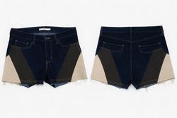 CR1679 Upcycled Two-Tone Patchwork Denim Shorts