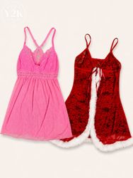 Y2K Lace Babydoll & Red Floral Lace Chemise Bundle