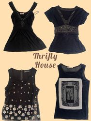 Y2K Women's Black Embellished Tops(TH/880)