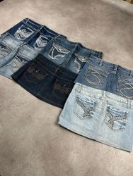 Denim Mini Skirts with Embellished Pockets