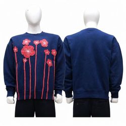 CR2173 UPCYCLED FLORAL APPLIQUÉ CREWNECK SWEATSHIR..