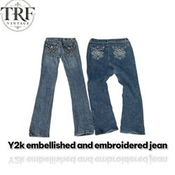 Y2k embellished and embroidered jeans #133