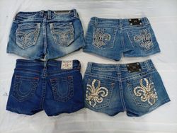 CR11124 Upcycled Mix-Branded Mini Denim Shorts