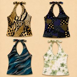 Y2k Upcycled Printed Halter Neck Tops