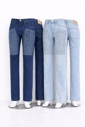 CR1999  Upcycled Woven-Panel Denim Jeans