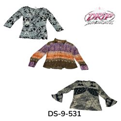 Blouse retro en polyester à manches longues Y2K te..