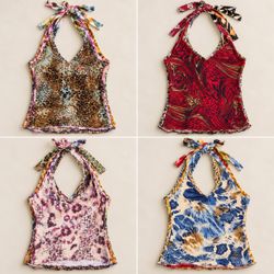 Y2k Upcycled Printed wild Halter Tops