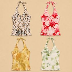 Y2k Upcycled Printed Wildflower Halter Tops