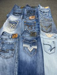 Jeans pour hommes Y2K brodés coupe droite/bottlene..