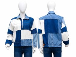 CR2154 UPCYCLED PATCHWORK DENIM HALF-ZIP JACKET