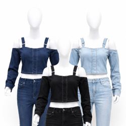 CR2088 Upcycled Denim Strap Crop Top