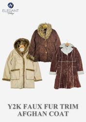 Y2K Faux Fur Trim Afghan Coat - EV0037