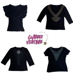 Y2K Embellished Black Tops (MH-054)
