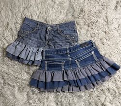 Upcycled Y2K Denim Ruffled Mini Skirt
