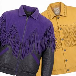 SA591 Vintage Cowboy Fringe Leather Jacket – Weste..