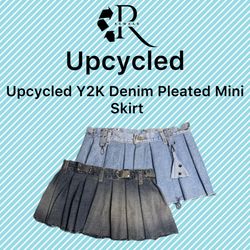 Upcycled Y2K Denim Pleated Mini Skirt