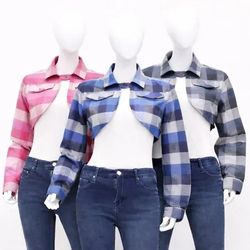 CR1817 Upcycled Cropped Check Flannel Jackets
