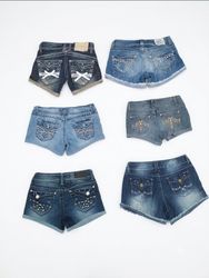 Vintage Y2K Rhinestone Denim Shorts Bund..