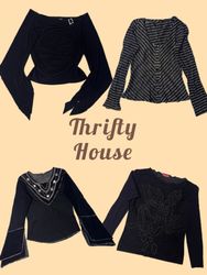 Y2K Vintage Embellished Black Tops(TH/721)