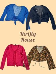 Y2K Tie-Front Cardigans Tops(TH/672)