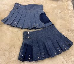 Upcycled Cyber Studded Denim Pleated Mini Skirt