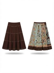 (FV-2062) Y2K Animal Print & Sequin Midi Skirts Bu..