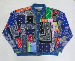 CR2253 UPCYCLED BANDANA PATCHWORK DENIM JACKET