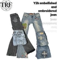 Y2k embroidered and embellished jeans #152