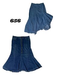 Fast fashion demim maxi skirt (brand) dot b line, ..