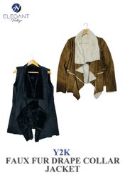 Y2K Faux Fur Drape Collar Jackets - EV0071