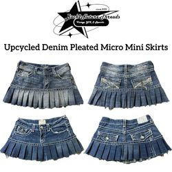 Upcycled Y2K Denim Pleated Micro Mini Skirts