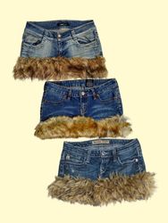 Y2k Fur Trimmed Denim Mini Skirts (TM062..